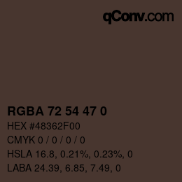 Color code: RGBA 72 54 47 0 | qconv.com