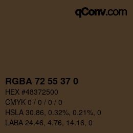 Color code: RGBA 72 55 37 0 | qconv.com
