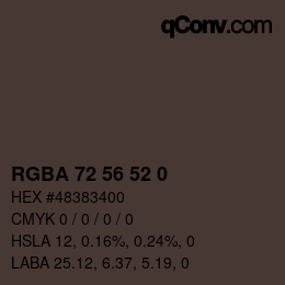 Color code: RGBA 72 56 52 0 | qconv.com