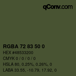 Color code: RGBA 72 83 50 0 | qconv.com