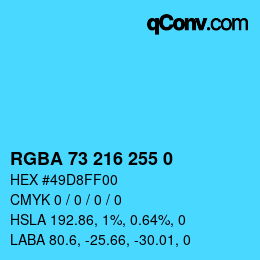 Color code: RGBA 73 216 255 0 | qconv.com