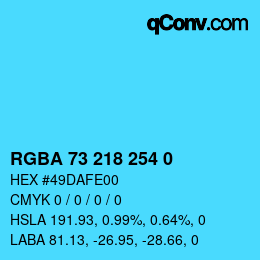 Farbcode: RGBA 73 218 254 0 | qconv.com