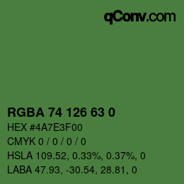 Farbcode: RGBA 74 126 63 0 | qconv.com