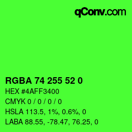 Color code: RGBA 74 255 52 0 | qconv.com