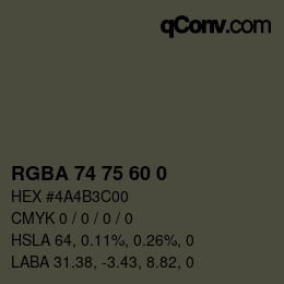 Color code: RGBA 74 75 60 0 | qconv.com