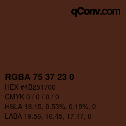 Color code: RGBA 75 37 23 0 | qconv.com