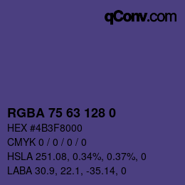 Color code: RGBA 75 63 128 0 | qconv.com