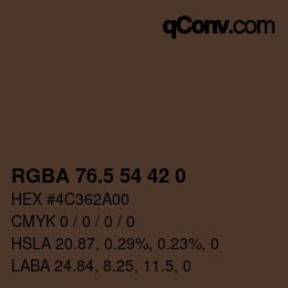 Color code: RGBA 76.5 54 42 0 | qconv.com