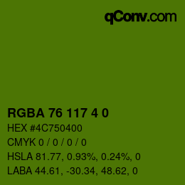 Farbcode: RGBA 76 117 4 0 | qconv.com