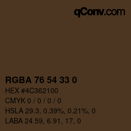 Color code: RGBA 76 54 33 0 | qconv.com