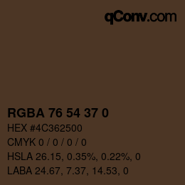 Color code: RGBA 76 54 37 0 | qconv.com
