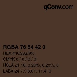 Color code: RGBA 76 54 42 0 | qconv.com