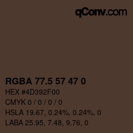 Color code: RGBA 77.5 57 47 0 | qconv.com