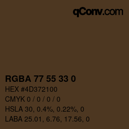 Color code: RGBA 77 55 33 0 | qconv.com