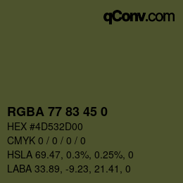 Color code: RGBA 77 83 45 0 | qconv.com