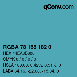 Color code: RGBA 78 168 182 0 | qconv.com