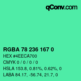 Farbcode: RGBA 78 236 167 0 | qconv.com