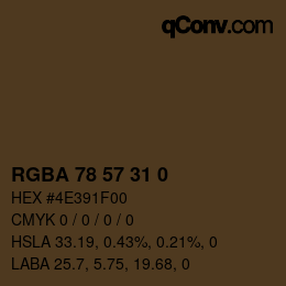 Color code: RGBA 78 57 31 0 | qconv.com