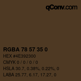 Color code: RGBA 78 57 35 0 | qconv.com