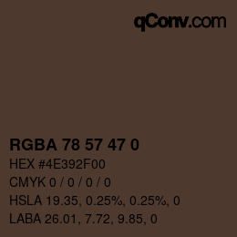 Color code: RGBA 78 57 47 0 | qconv.com