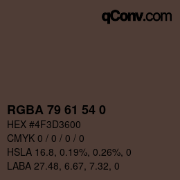 Color code: RGBA 79 61 54 0 | qconv.com