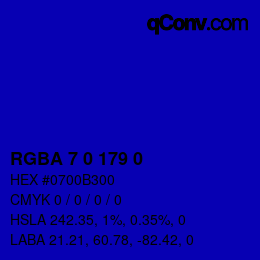 Color code: RGBA 7 0 179 0 | qconv.com