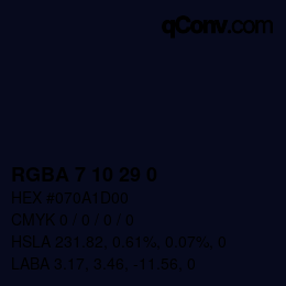 Farbcode: RGBA 7 10 29 0 | qconv.com
