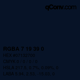 Color code: RGBA 7 19 39 0 | qconv.com