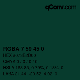 Color code: RGBA 7 59 45 0 | qconv.com