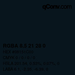 颜色代码: RGBA 8.5 21 28 0 | qconv.com