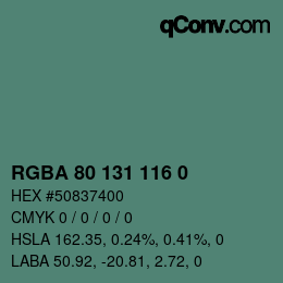 Color code: RGBA 80 131 116 0 | qconv.com