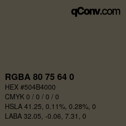 Color code: RGBA 80 75 64 0 | qconv.com