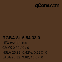 Color code: RGBA 81.5 54 33 0 | qconv.com