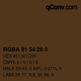 Color code: RGBA 81 54 28 0 | qconv.com