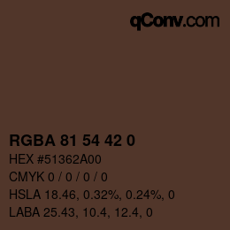 Color code: RGBA 81 54 42 0 | qconv.com