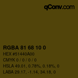 Farbcode: RGBA 81 68 10 0 | qconv.com