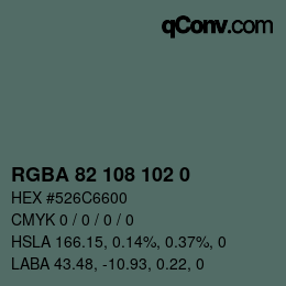Farbcode: RGBA 82 108 102 0 | qconv.com