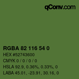Farbcode: RGBA 82 116 54 0 | qconv.com