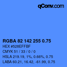 Farbcode: RGBA 82 142 255 0.75 | qconv.com