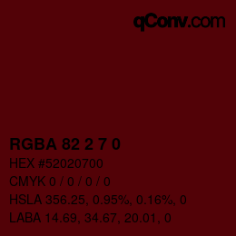 Farbcode: RGBA 82 2 7 0 | qconv.com