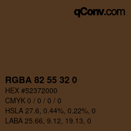 Color code: RGBA 82 55 32 0 | qconv.com