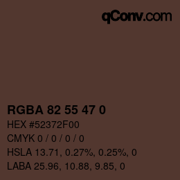 Color code: RGBA 82 55 47 0 | qconv.com