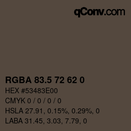 Color code: RGBA 83.5 72 62 0 | qconv.com