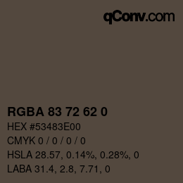 Color code: RGBA 83 72 62 0 | qconv.com