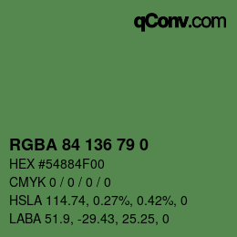 Farbcode: RGBA 84 136 79 0 | qconv.com