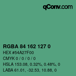 Farbcode: RGBA 84 162 127 0 | qconv.com