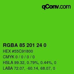 Farbcode: RGBA 85 201 24 0 | qconv.com