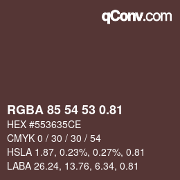 Código de color: RGBA 85 54 53 0.81 | qconv.com