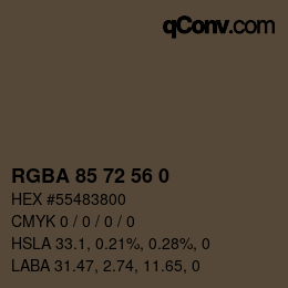 カラーコード: RGBA 85 72 56 0 | qconv.com