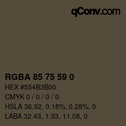 Color code: RGBA 85 75 59 0 | qconv.com